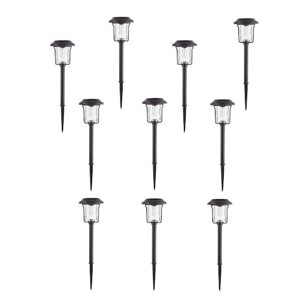 Hampton Bay Laurelview 14 Lumen Black LED Weather Resistant Outdoor Solar Path Light with Glass Lens (10-Pack)