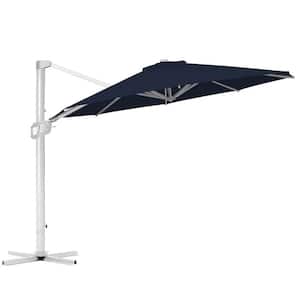 11 ft. Aluminum Patio Offset Umbrella Outdoor Cantilever Umbrella, 360° Rotation Device in Navy Blue