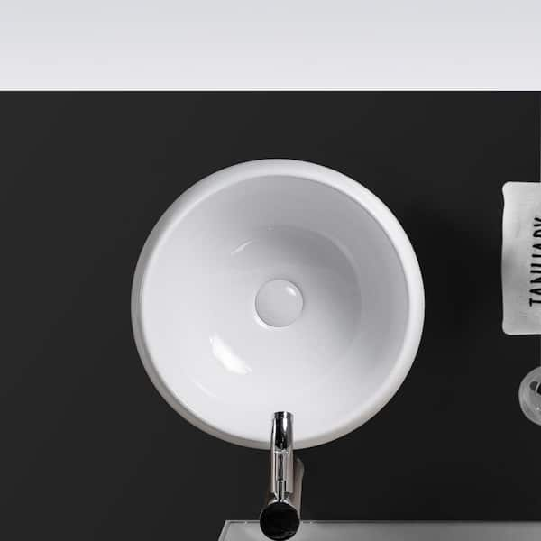 Satico 15.7 in. Ceramic Round Bathroom Sink Basin Top Mount Vessel Sink in White