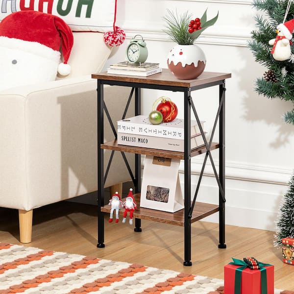 Brown Nightstands with Storage, MDF X-Design Brown Bedside End Tables for Small Space Accent Furniture