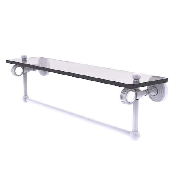 Allied Brass Pacific Grove 22 in. W x 6.4  in. H x 5.13 D Glass Rectangular Shelf in Matte White with Towel Bar and Groovy Accents