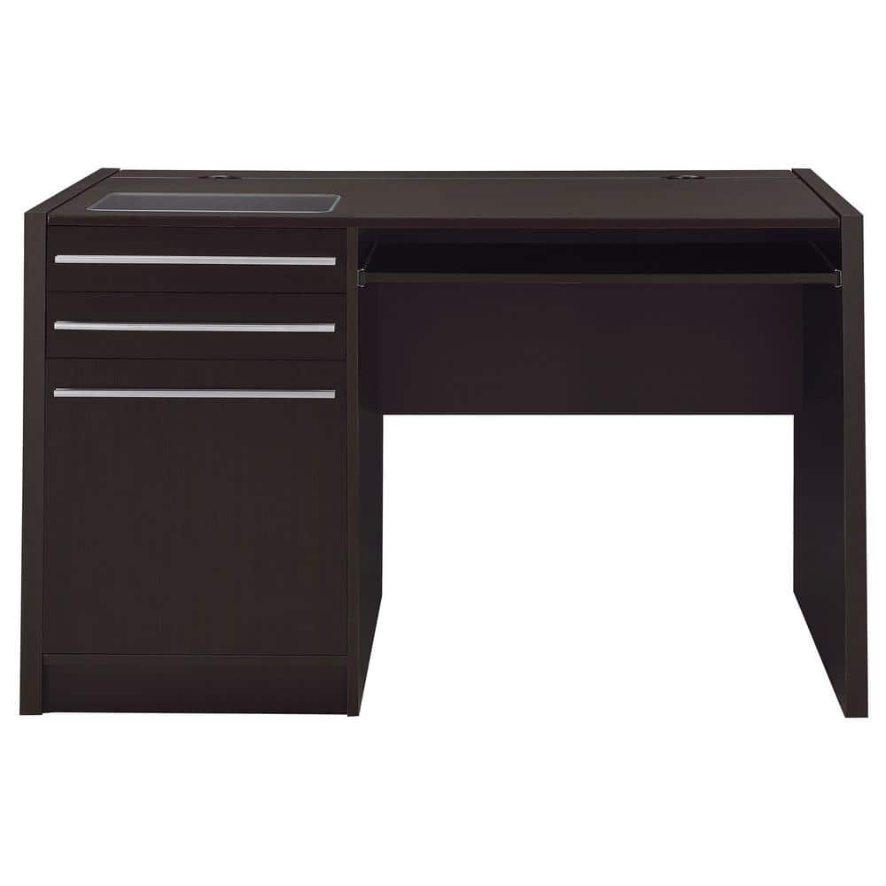 Transitional Cappuccino 47" Home Office Desk with Power Outlet and Drawers
