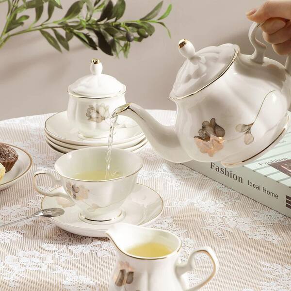 Wudkey 30.7 oz. White Porcelain Ceramic Tea Cups (Set of 22) for Tea or Coffee Lovers, Wedding and Birthday Gifts