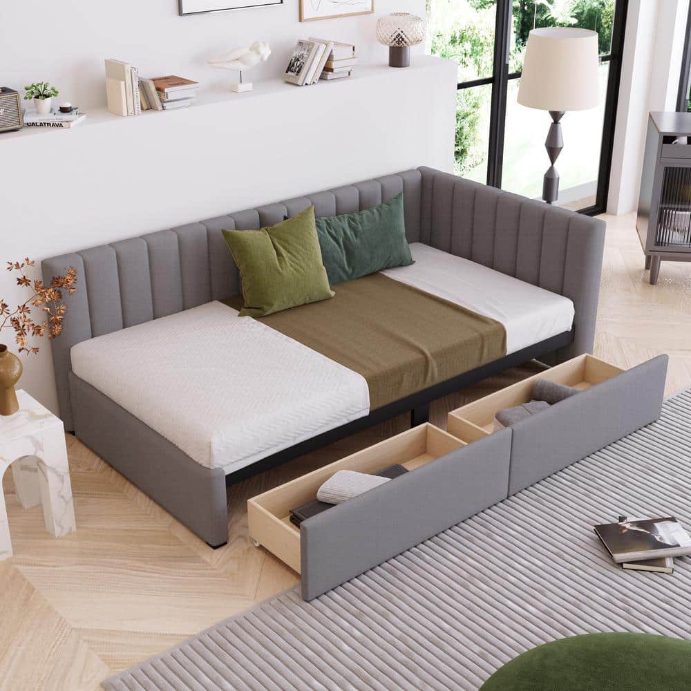 Harper & Bright Designs Gray Twin Size Upholstered Daybed with 2 ...