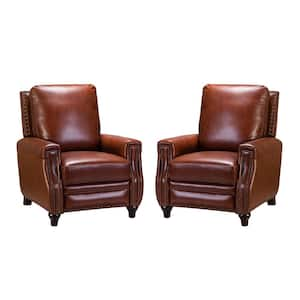 Theresa Brown Mid-century Leather Standard (No Motion) Recliner with Nailhead Trim (Set of 2)