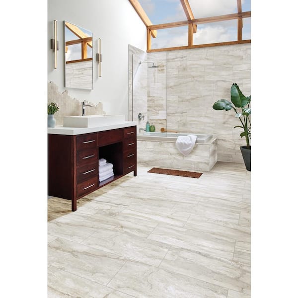 Pietra Bernini Bianco 12 in. x 24 in. Polished Porcelain Stone Look Floor and Wall Tile (16 sq. ft. / Case)