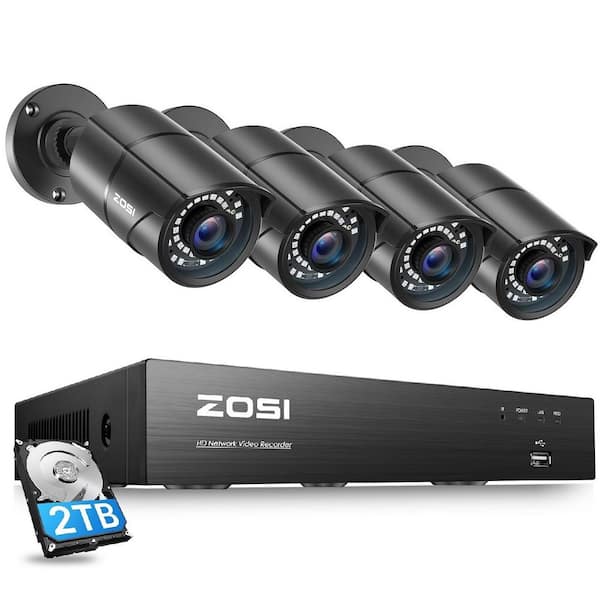 ZOSI 4K 8-Channel POE 2TB NVR Security Camera System with 4-Wired 5MP Outdoor Bullet Cameras, 120 ft. Night Vision
