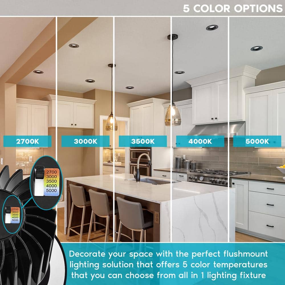 Luxrite 5-Color Selectable LED Recessed Lighting Kit, Black, Energy-Efficient
