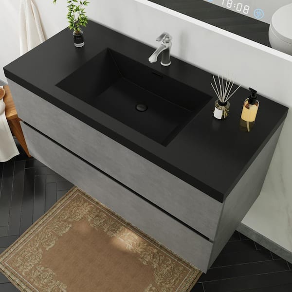 FAMYYT 42 in. W Minimalist Floating Bath Vanity in Gray with Matte