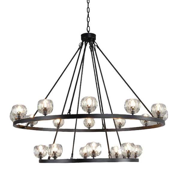 Farmhouse Chandelier 36 in. 12-Light Black Wagon Wheel Chandelier for Dinning Room, Kitchen Island, Foyer, Bedroom
