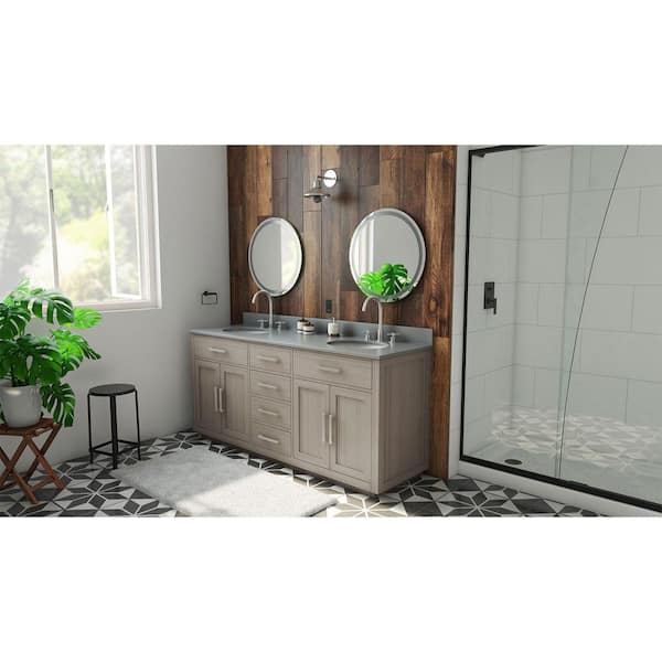 Dexterity 72 in. W x 22 in. D x 34 in . H Oak Vanity with Oval Undermount Sinks - Gray Oak with White Top