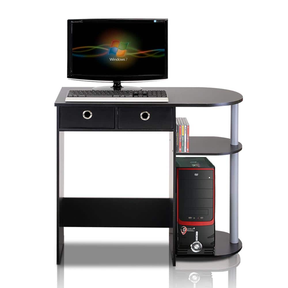Modern Dark Wood Rectangular Computer Desk with Dual Drawers