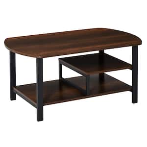 39.25 in. Brown Rectangular Particle Board Coffee Table with 3 Storage Shelves