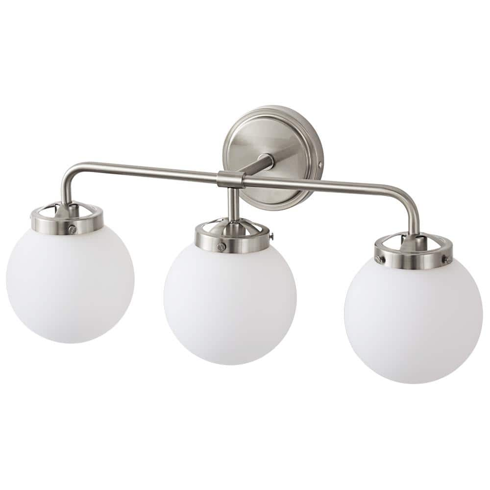 Deyidn 22.5 in. 3-Light Nickel Bathroom Vanity Light with Opal Glass ...