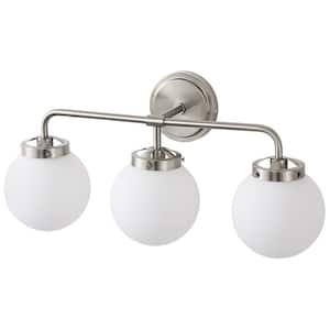 22.5 in. 3-Light Nickel Bathroom Vanity Light with Opal Glass Shades, Bulb not Included