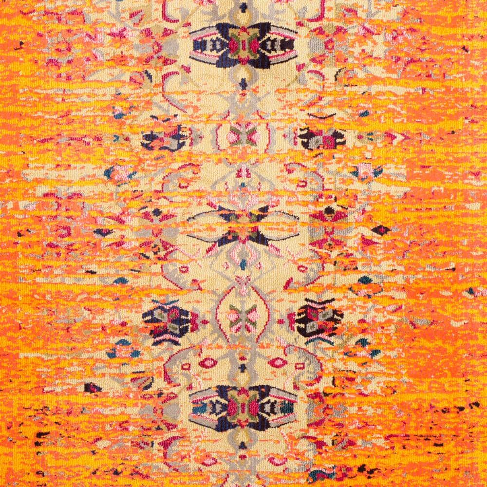Large Red and Orange Synthetic Rectangular Area Rug