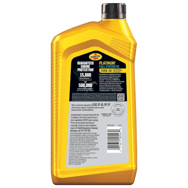 Pennzoil Platinum SAE 0W-20 Full Synthetic Motor Oil 1 Qt