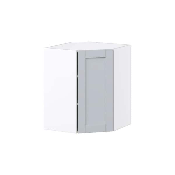 J COLLECTION Milton 24 in. W x 14 in. D x 30 in. H Assembled Shaker Diagonal Corner Kitchen Cabinet in Light Gray