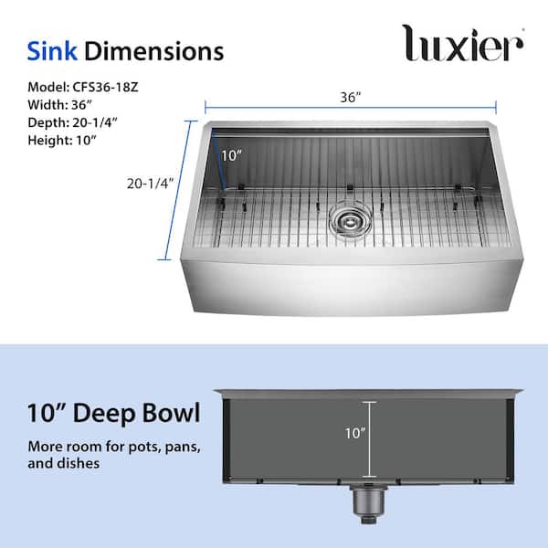 LUXIER Farmhouse Apron-Front 18-Gauge Stainless Steel 36 in