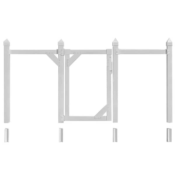 Quick Assembly, White PVC Modular In-Ground Fence Frame Kit with Gate Hardware, 14 ft. 8 in. x 4 ft. Frame Only
