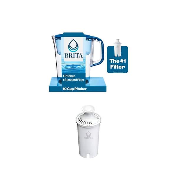Tahoe 10-Cup Water Filter Pitcher in Blue with 1-Standard Filter and Replacement Filters (1-Pack), BPA Free