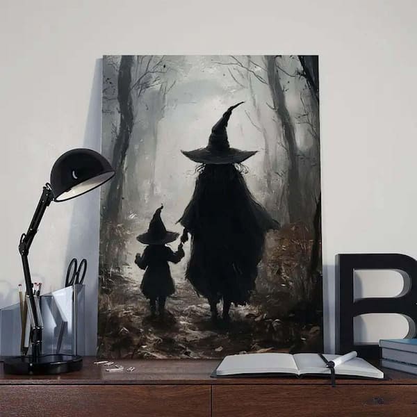 witchy Decor Halloween Wall Art Vintage Witch Art, 36*24, Rustic