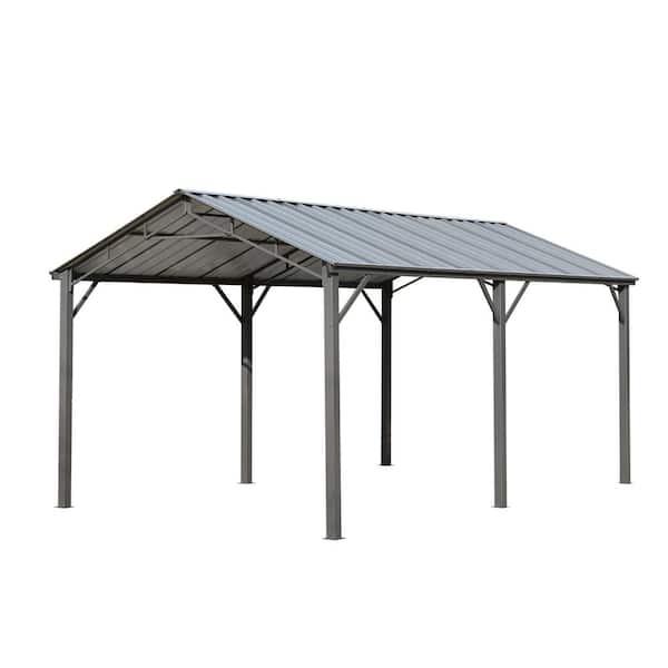 HOMMOW 10 ft. x 16 ft. Outdoor Carport, Car port with Galvanized Steel Roof, Multi-Purpose Shelter for Cars, Boats and Tractors