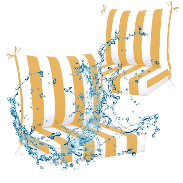 Outdoor Deep Seat Cushion Set 2pcs, 24 x 24 x 4.3 in. Fade Resistant Patio Furniture Cushions with Backrest,Yellow white