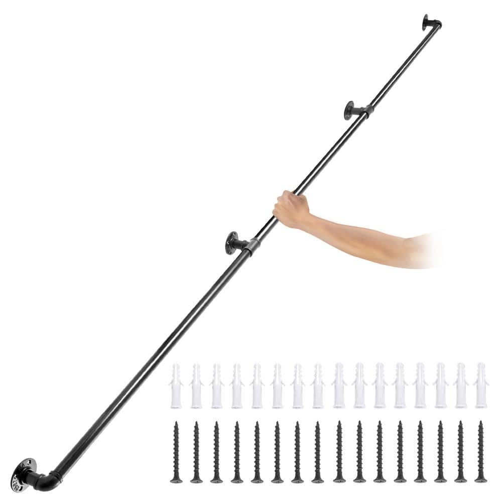 Pipe Stair Handrail 118.1 in. H x 3.74 in. W Black Carbon Steel Stair Railing Kit Staircase Handrail 440 lbs. Capacity price history on PriceWatchPro