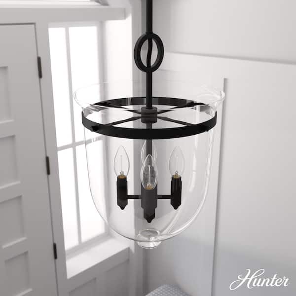 Hunter Belltown 4-Light Natural Iron Transitional Clear Glass Urn LED Medium Hanging Pendant Light