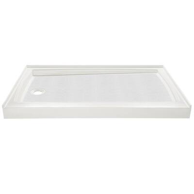 60 in. L x 35.25 in. W Alcove Cultured Marble Shower Pan Base with Left Drain in White