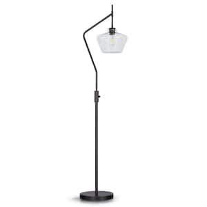 Cafe 69 in. Dark Bronze Dimmable LED Arc Floor Lamp with Clear Glass Shade and LED Vintage Bulb
