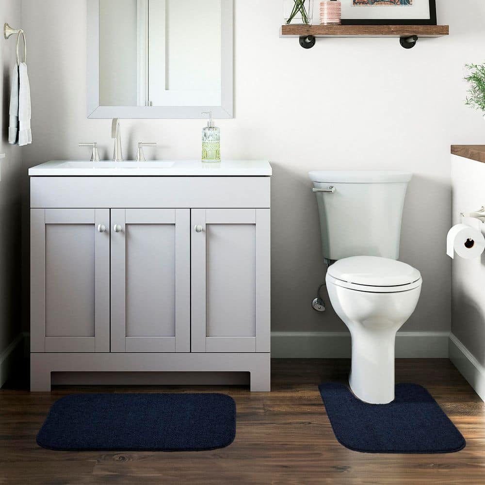 Navy Blue Polypropylene 2-Piece Bathroom Rug Set with Contour