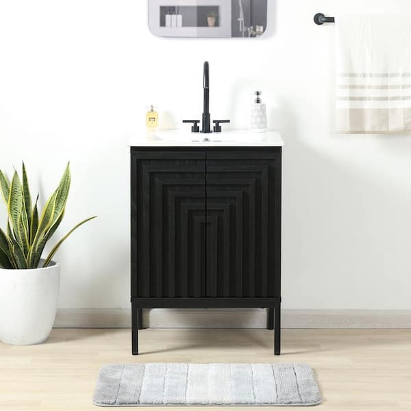 Rowan 24 in. W x 18 in. D x 33 in. H Geometric Modern Transitional 2-Shelf Bath Vanity Cabinet without Top in Black