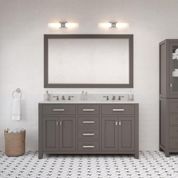Madison 60 in.W x 21.5 in.D x 34 in.H Double Sink Bath Vanity in Cashmere Grey with Carrara White Marble Top and Mirror