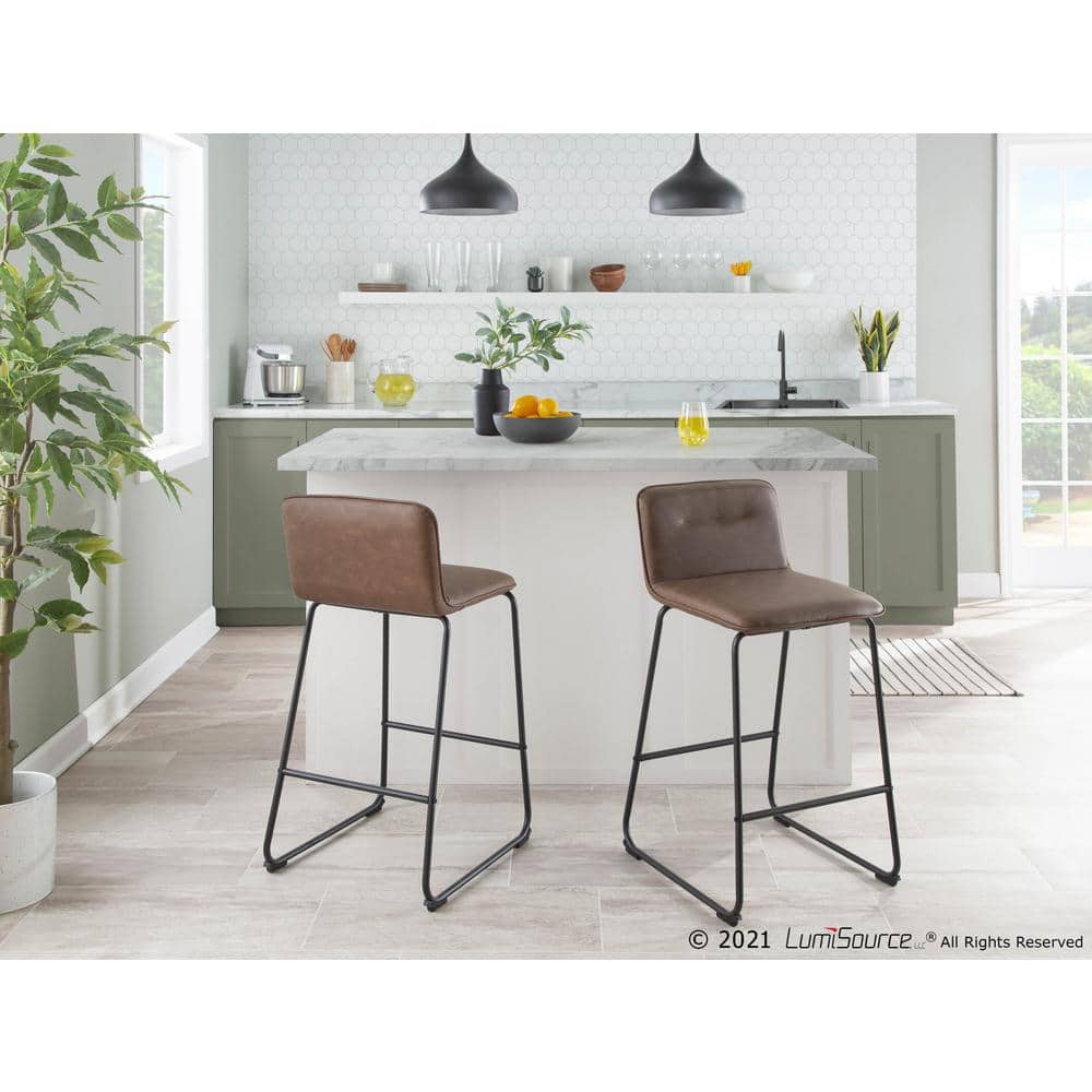 Casper 26'' Black Metal and Espresso Faux Leather Counter Stool Set