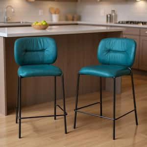 36.20 in. H Black, Green Counter Height Metal Bar Stool with Upholstered Seat (Set of 2)