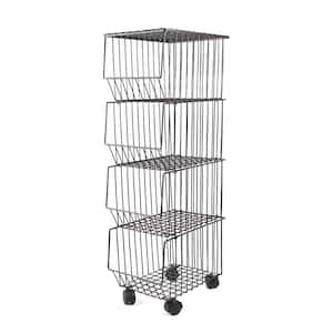 Coffee Color Rolling 4-Tier Iron Carbon Steel Wire Shelving Unit (10.6 in. W x 38.8 in. H x 15.7 in. D)