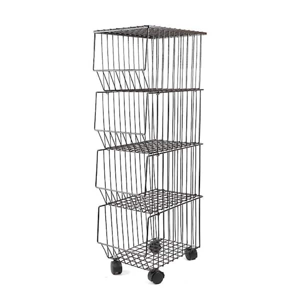 YIYIBYUS Coffee Color Rolling 4-Tier Iron Carbon Steel Wire Shelving Unit (10.6 in. W x 38.8 in. H x 15.7 in. D)