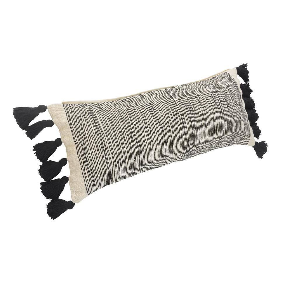 Distressed Gray and Black Rectangular Fringe Pillow