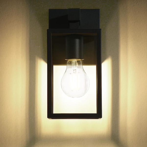 YSN Modern LED Outdoor Wall Light, Black Exterior Sconce With Crystal Bubble Glass, Waterproof Rustproof Porch Garage Yard Light, Built-in 3000K Warm LEDs, 1-Pack