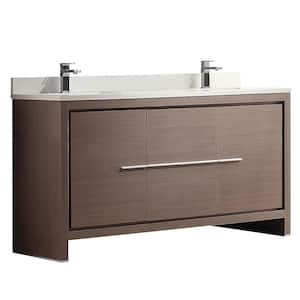 Allier 60 in. Double Vanity in Gray Oak with Glass Stone Vanity Top in White with White Basins