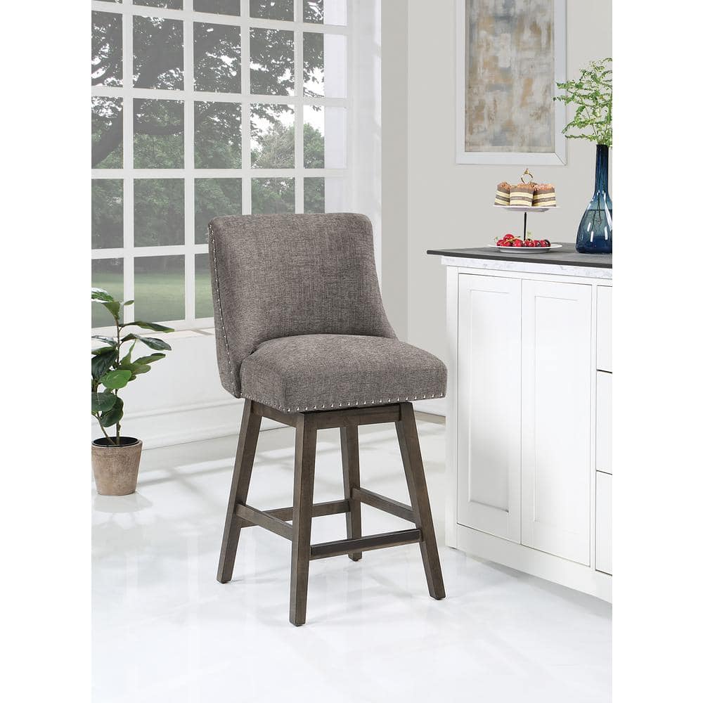 Granville Charcoal Fabric Swivel Counter Stool with Gray Wood Frame
