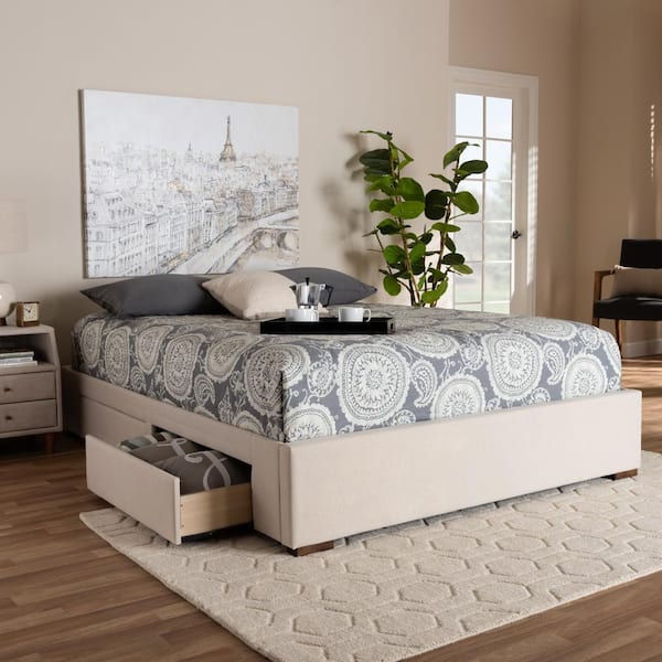 Baxton Studio Leni Beige Queen Platform Storage Bed Frame 157 9585