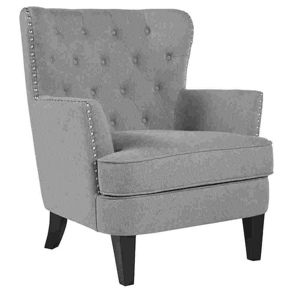 Benjara Gray Fabric Accent Chair with Diamond Tufted Back BM263435