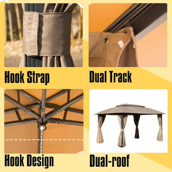 10 ft. x 14 ft. Outdoor Gazebo with Double Roofs, Privacy Curtains,Mosquito Nettings,Heavy Duty Metal Frame Tent Canopy