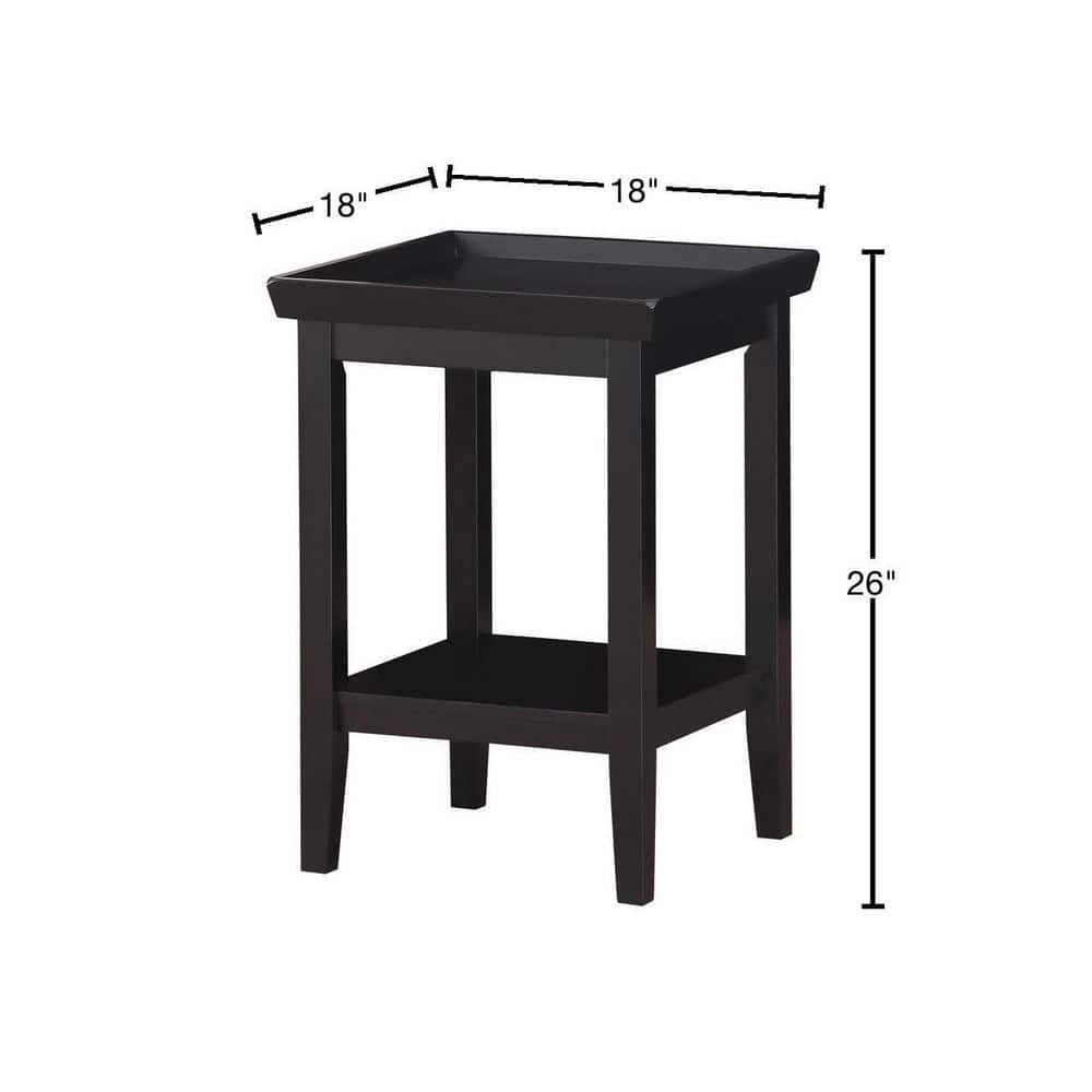 Ledgewood Black Solid Rubberwood Square End Table with Shelf