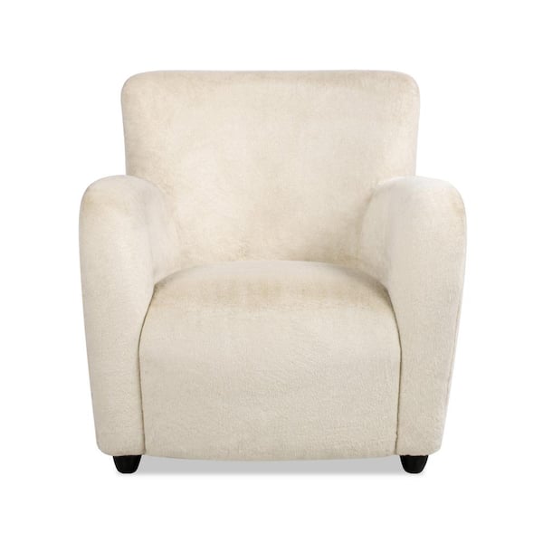 Wolffe 32 in. Curved Arm Accent Chair, Creme de la Creme White Faux Fur