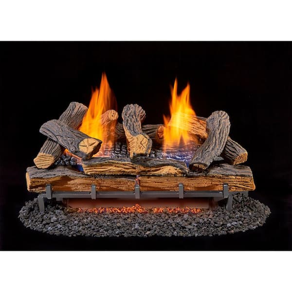 Duluth Forge Split Red Oak 24 In Vent, Ventless Remote Control Fireplace Logs
