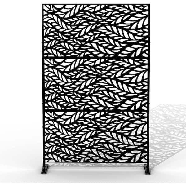 6.5 Ft. H X 4 Ft. W Black Patio Laser Cut Metal Privacy Screen 3 Panels 